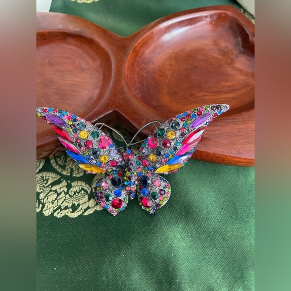 Large Colorful Rhinestone Butterfly Brooch Pin - Picture 2 of 6